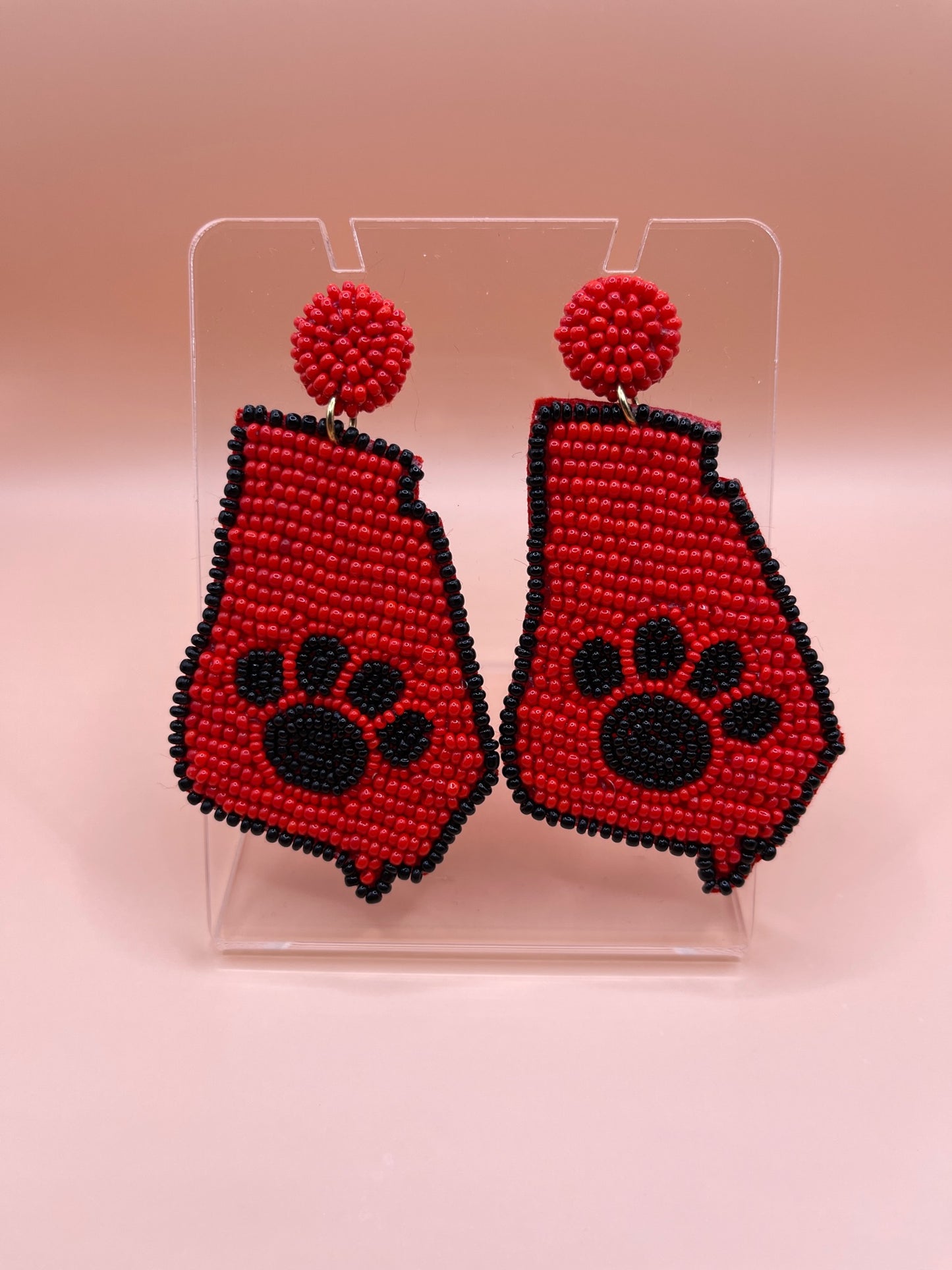 Red Georgia Map with Paw Prints Earrings