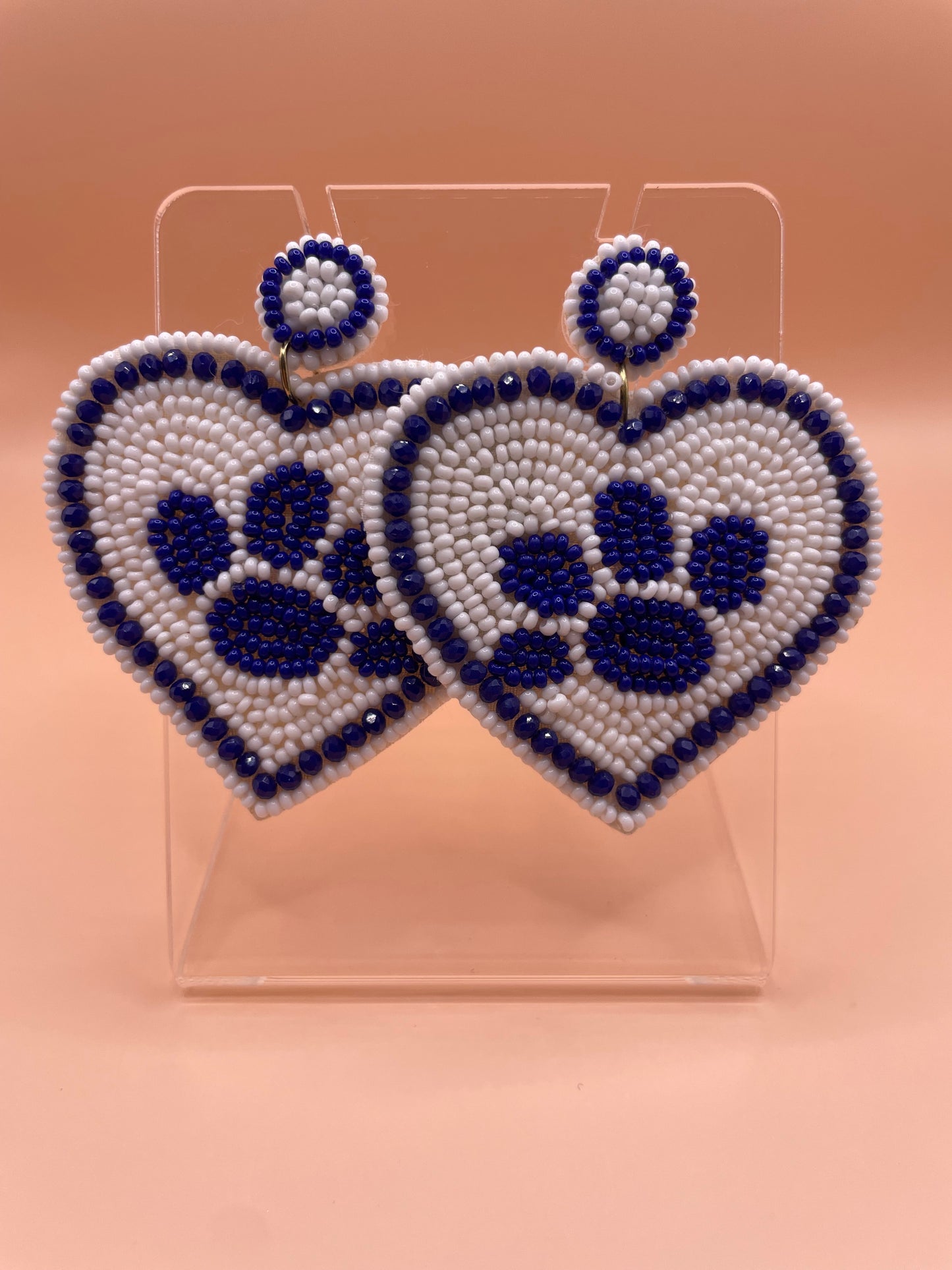 Blue & White Paw Heart Earrings