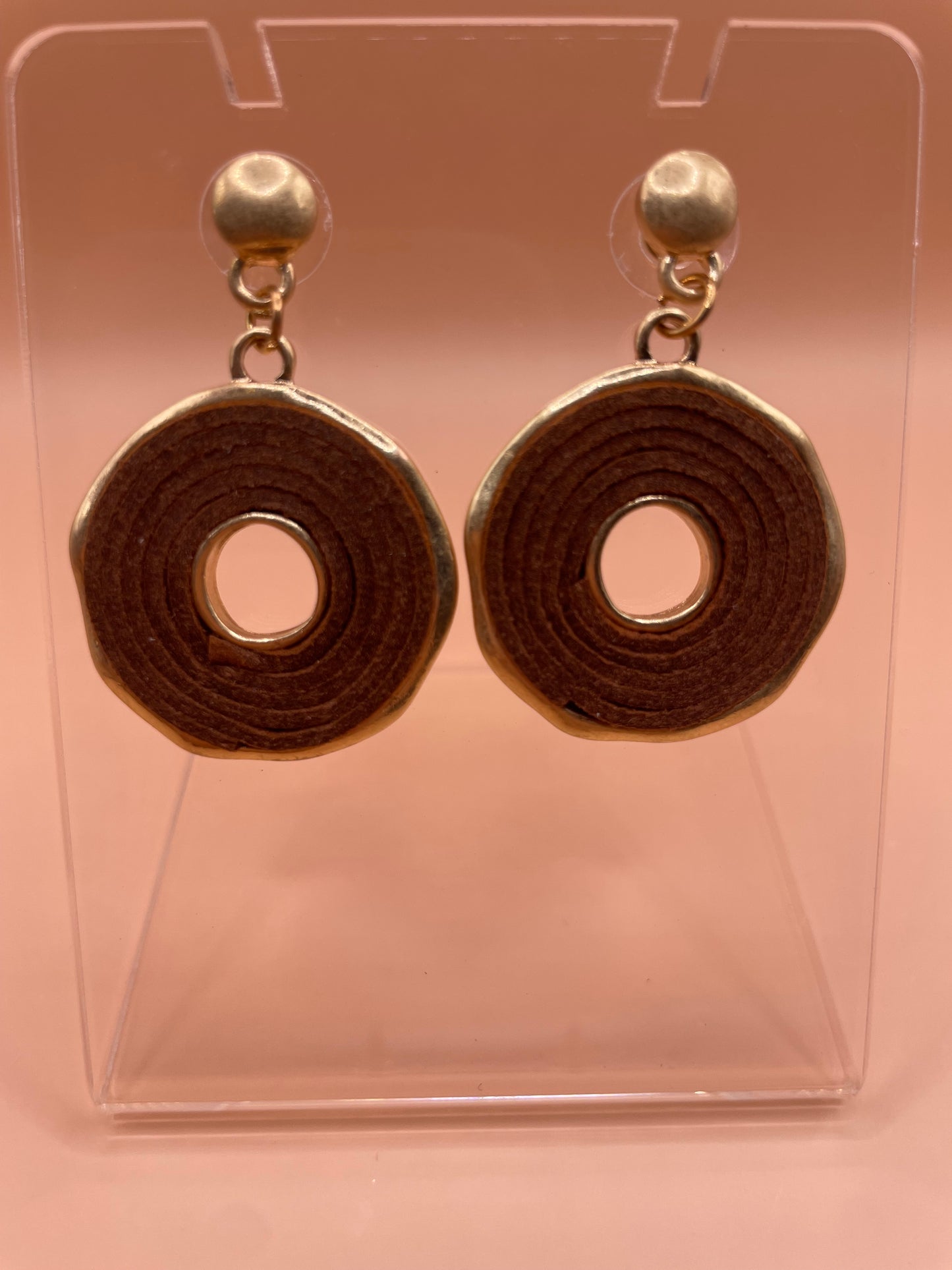 Brown Button Dangle Earrings