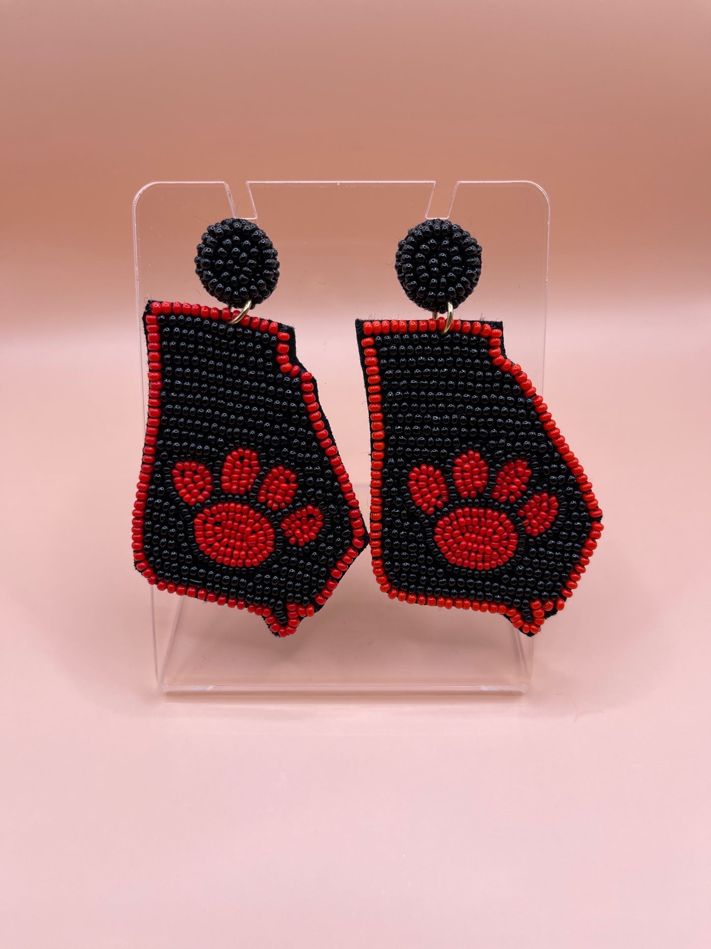 Black Georgia Map with Paw Print Earrings