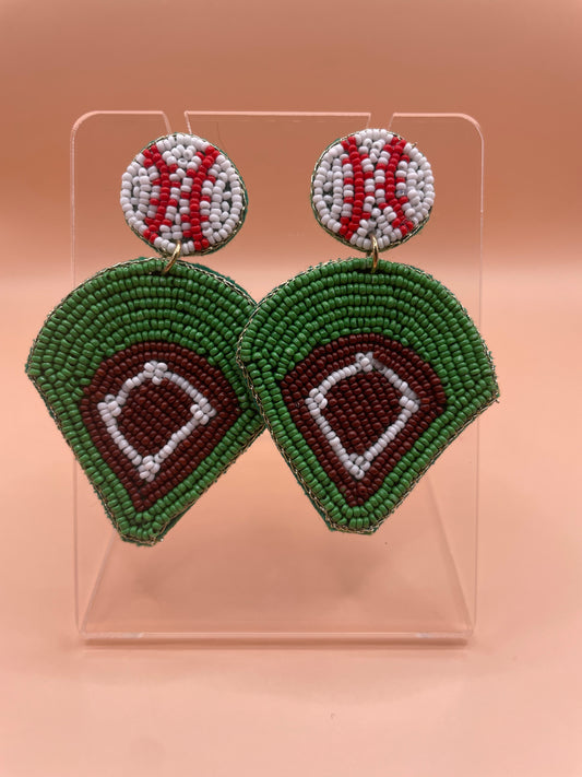 Baseball Field and Ball Earrings